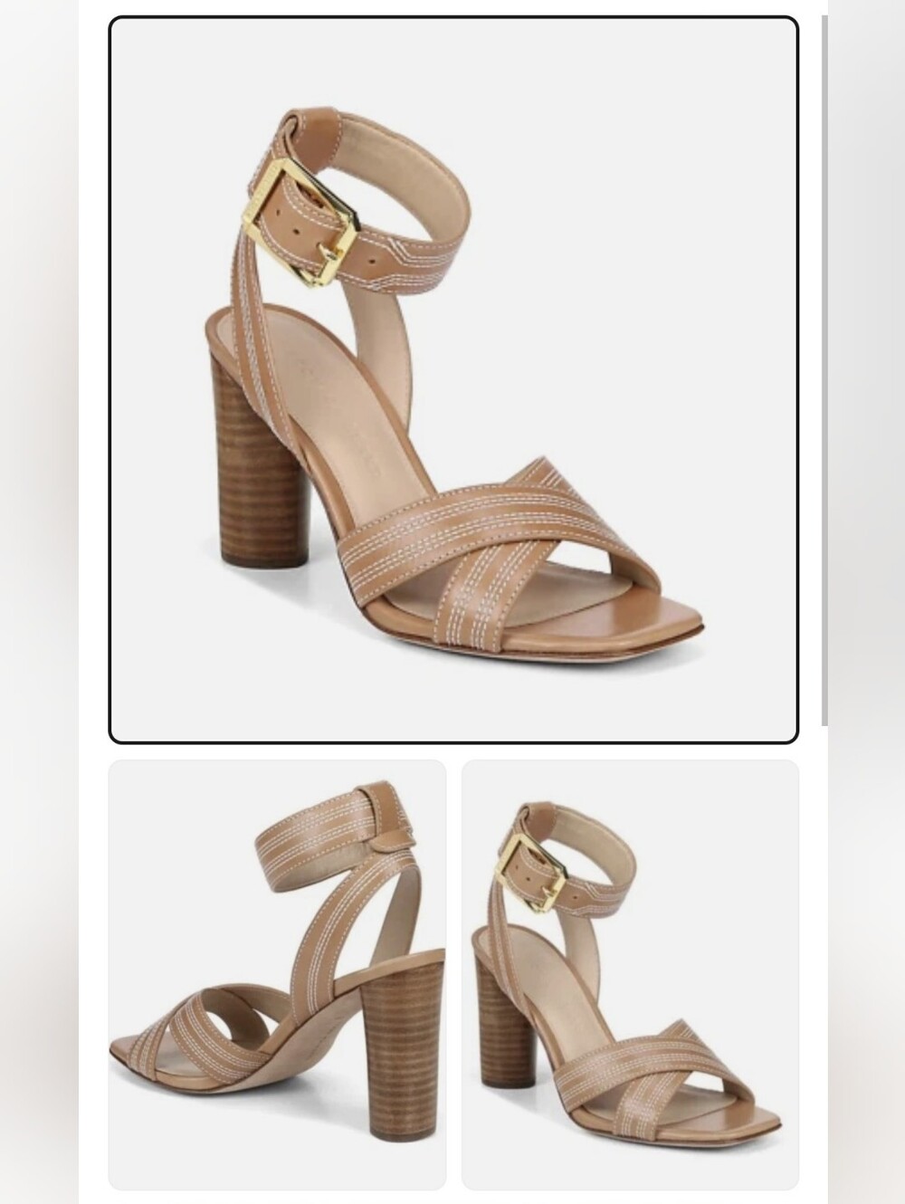 Veronica Beard Leather Ankle-Strap Block-Heel Sandals